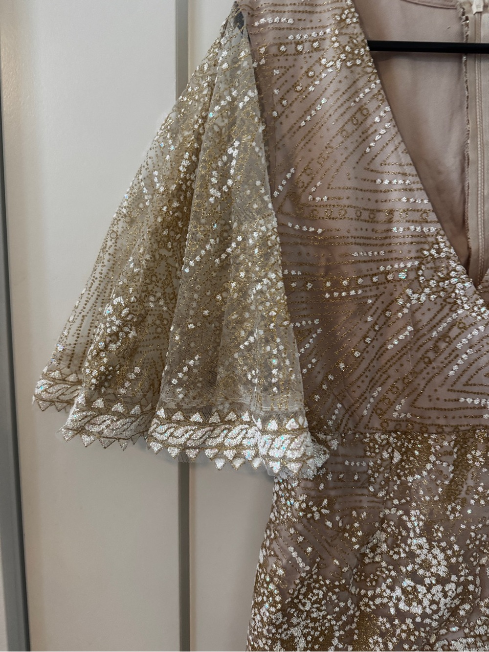 Hello Molly Champagne Sequin Wrap Mini Dress size m 6 - Picture 3 of 9